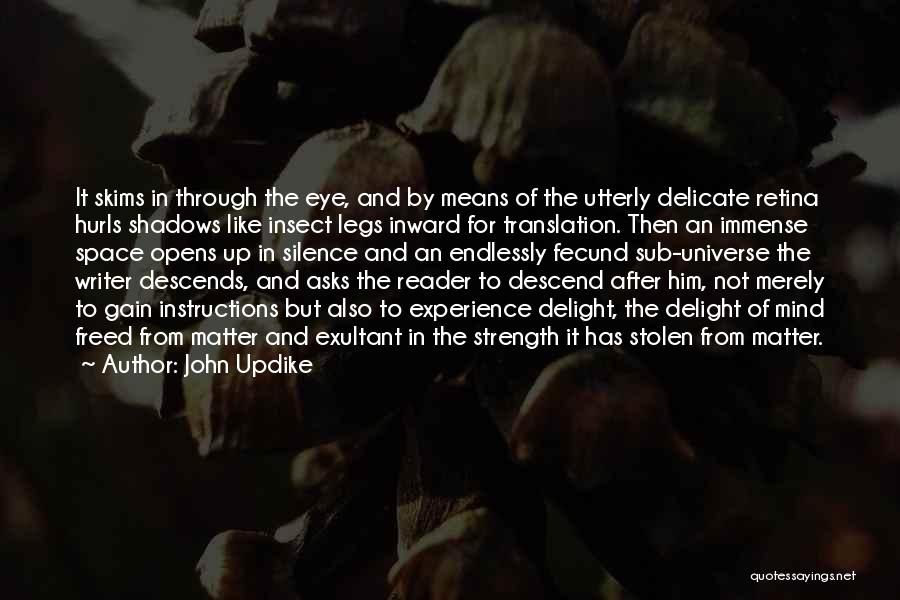 John Updike Quotes: It Skims In Through The Eye, And By Means Of The Utterly Delicate Retina Hurls Shadows Like Insect Legs Inward