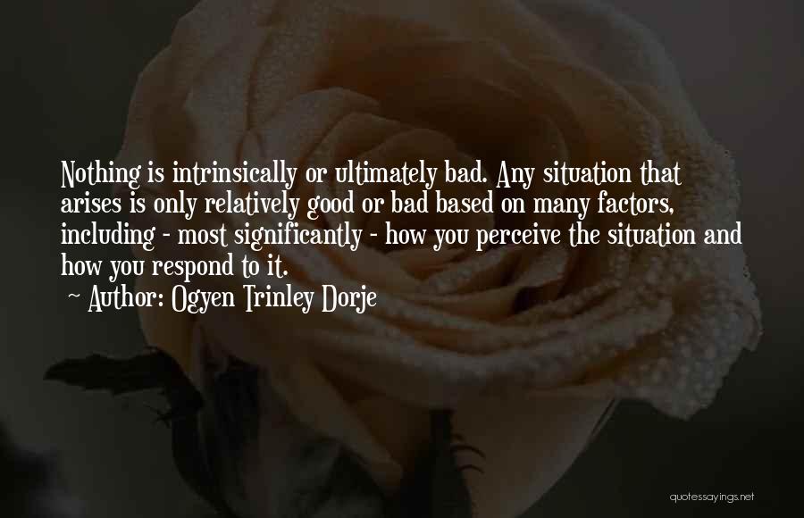 Ogyen Trinley Dorje Quotes: Nothing Is Intrinsically Or Ultimately Bad. Any Situation That Arises Is Only Relatively Good Or Bad Based On Many Factors,