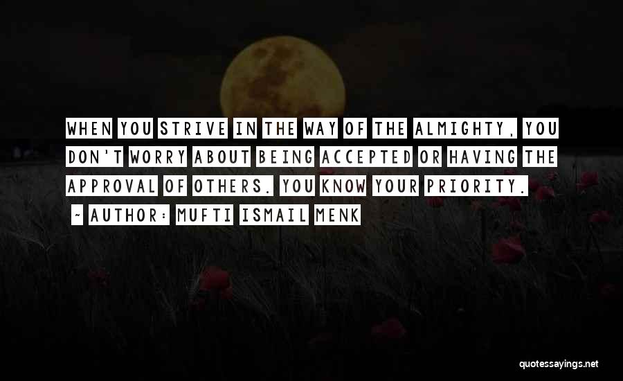 Mufti Ismail Menk Quotes: When You Strive In The Way Of The Almighty, You Don't Worry About Being Accepted Or Having The Approval Of