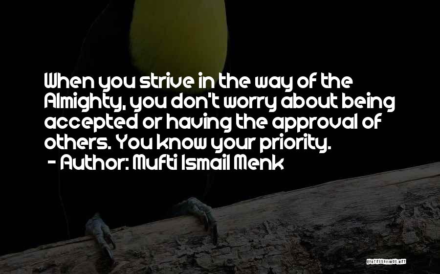 Mufti Ismail Menk Quotes: When You Strive In The Way Of The Almighty, You Don't Worry About Being Accepted Or Having The Approval Of