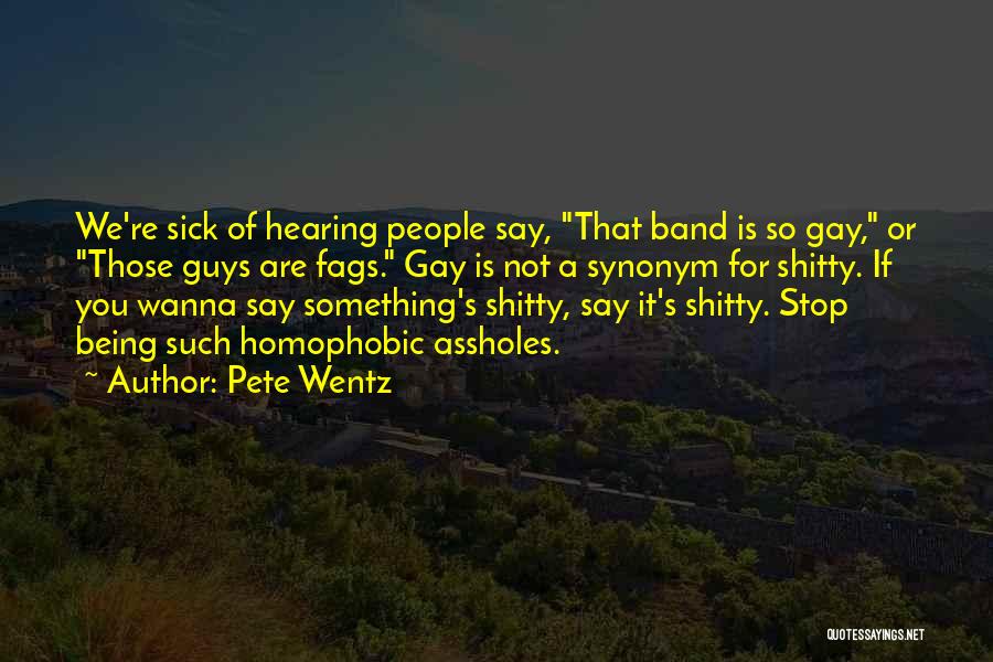 Pete Wentz Quotes: We're Sick Of Hearing People Say, That Band Is So Gay, Or Those Guys Are Fags. Gay Is Not A