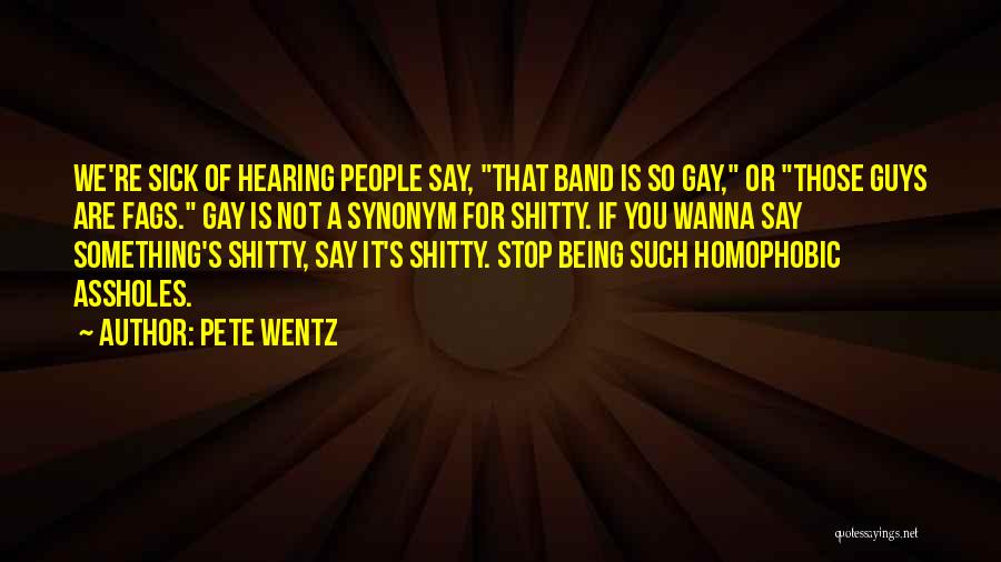 Pete Wentz Quotes: We're Sick Of Hearing People Say, That Band Is So Gay, Or Those Guys Are Fags. Gay Is Not A