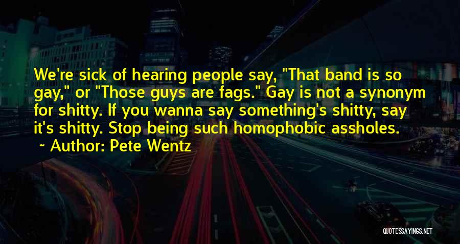 Pete Wentz Quotes: We're Sick Of Hearing People Say, That Band Is So Gay, Or Those Guys Are Fags. Gay Is Not A