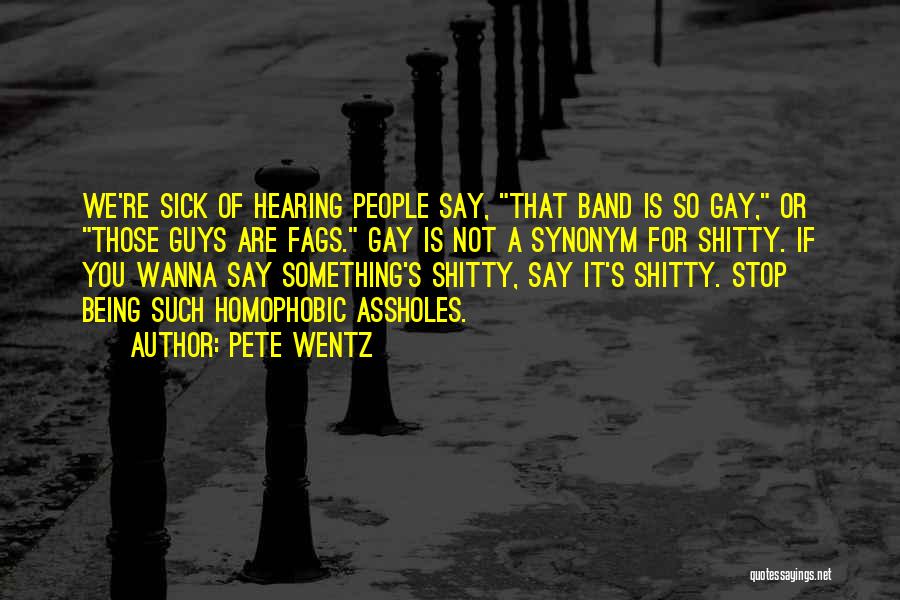 Pete Wentz Quotes: We're Sick Of Hearing People Say, That Band Is So Gay, Or Those Guys Are Fags. Gay Is Not A