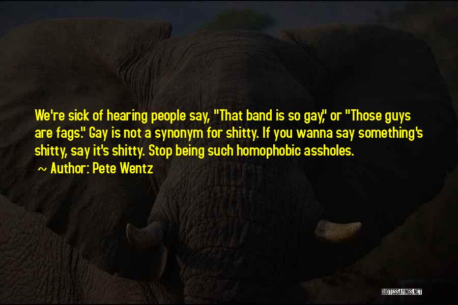 Pete Wentz Quotes: We're Sick Of Hearing People Say, That Band Is So Gay, Or Those Guys Are Fags. Gay Is Not A