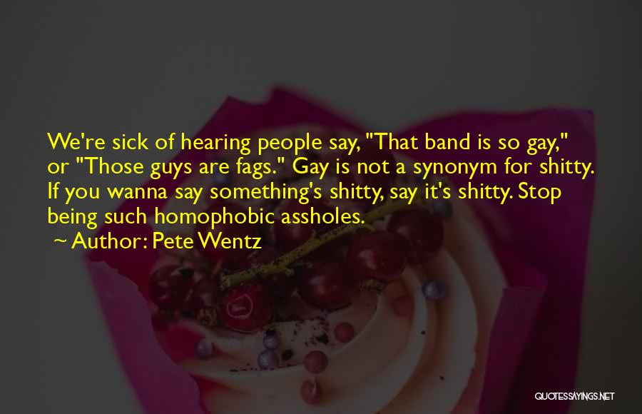Pete Wentz Quotes: We're Sick Of Hearing People Say, That Band Is So Gay, Or Those Guys Are Fags. Gay Is Not A