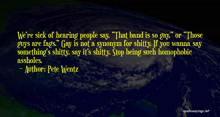 Pete Wentz Quotes: We're Sick Of Hearing People Say, That Band Is So Gay, Or Those Guys Are Fags. Gay Is Not A