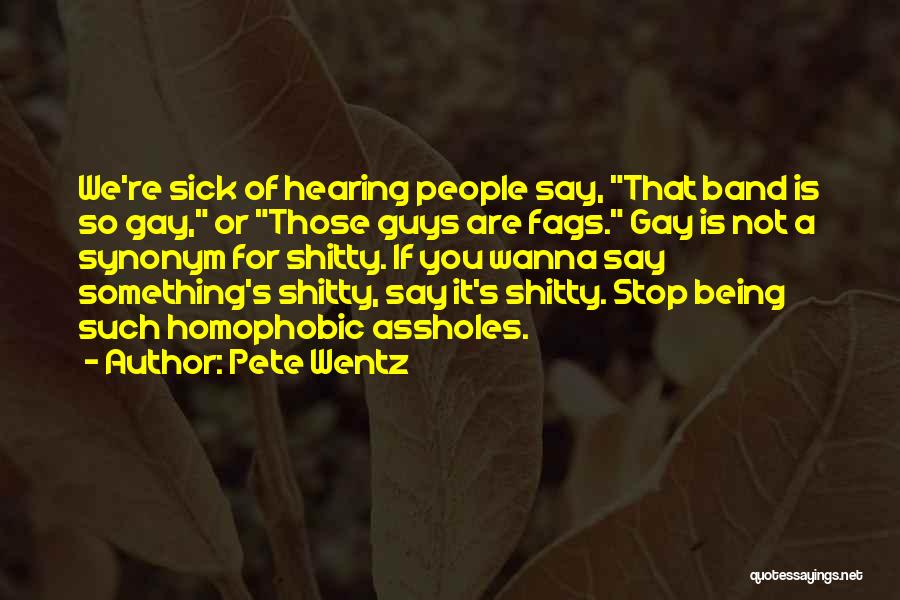 Pete Wentz Quotes: We're Sick Of Hearing People Say, That Band Is So Gay, Or Those Guys Are Fags. Gay Is Not A