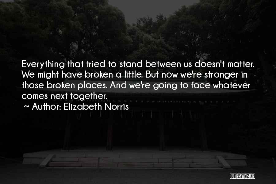 Elizabeth Norris Quotes: Everything That Tried To Stand Between Us Doesn't Matter. We Might Have Broken A Little. But Now We're Stronger In