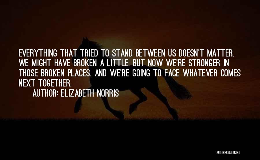 Elizabeth Norris Quotes: Everything That Tried To Stand Between Us Doesn't Matter. We Might Have Broken A Little. But Now We're Stronger In