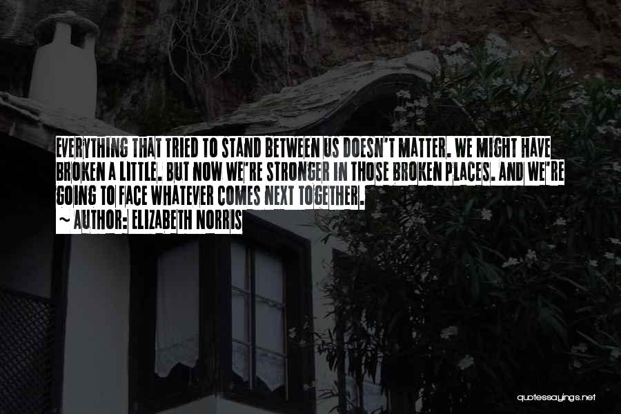 Elizabeth Norris Quotes: Everything That Tried To Stand Between Us Doesn't Matter. We Might Have Broken A Little. But Now We're Stronger In