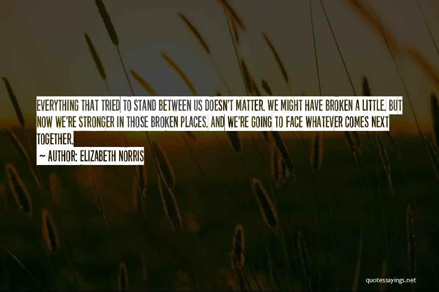 Elizabeth Norris Quotes: Everything That Tried To Stand Between Us Doesn't Matter. We Might Have Broken A Little. But Now We're Stronger In