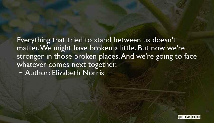 Elizabeth Norris Quotes: Everything That Tried To Stand Between Us Doesn't Matter. We Might Have Broken A Little. But Now We're Stronger In