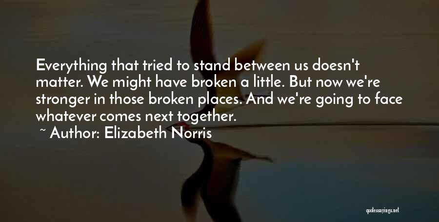 Elizabeth Norris Quotes: Everything That Tried To Stand Between Us Doesn't Matter. We Might Have Broken A Little. But Now We're Stronger In
