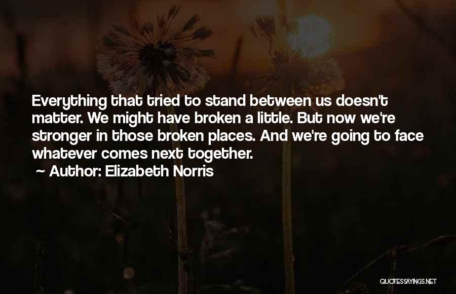 Elizabeth Norris Quotes: Everything That Tried To Stand Between Us Doesn't Matter. We Might Have Broken A Little. But Now We're Stronger In