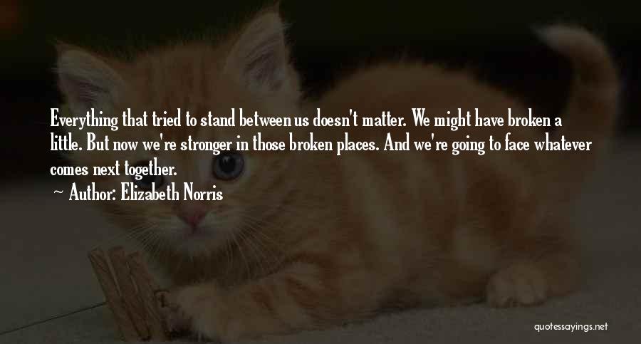 Elizabeth Norris Quotes: Everything That Tried To Stand Between Us Doesn't Matter. We Might Have Broken A Little. But Now We're Stronger In