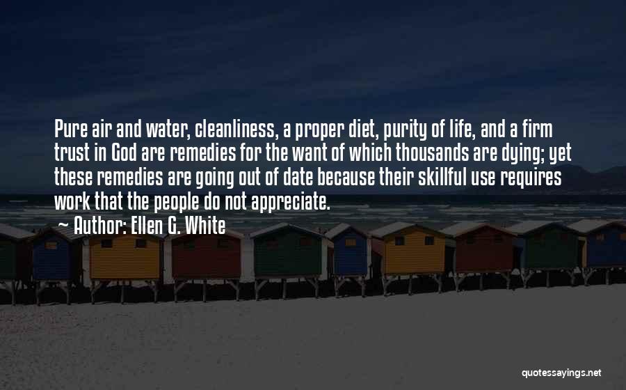 Ellen G. White Quotes: Pure Air And Water, Cleanliness, A Proper Diet, Purity Of Life, And A Firm Trust In God Are Remedies For
