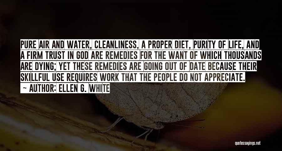Ellen G. White Quotes: Pure Air And Water, Cleanliness, A Proper Diet, Purity Of Life, And A Firm Trust In God Are Remedies For