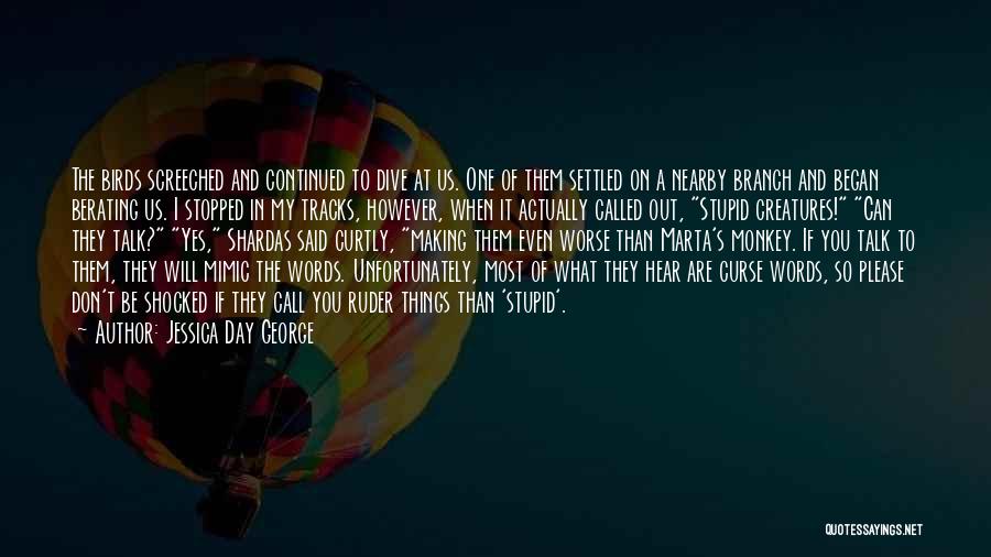 Jessica Day George Quotes: The Birds Screeched And Continued To Dive At Us. One Of Them Settled On A Nearby Branch And Began Berating