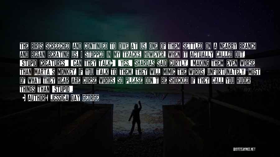 Jessica Day George Quotes: The Birds Screeched And Continued To Dive At Us. One Of Them Settled On A Nearby Branch And Began Berating