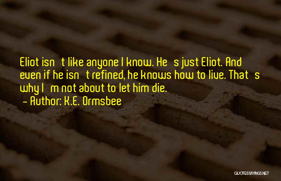 K.E. Ormsbee Quotes: Eliot Isn't Like Anyone I Know. He's Just Eliot. And Even If He Isn't Refined, He Knows How To Live.