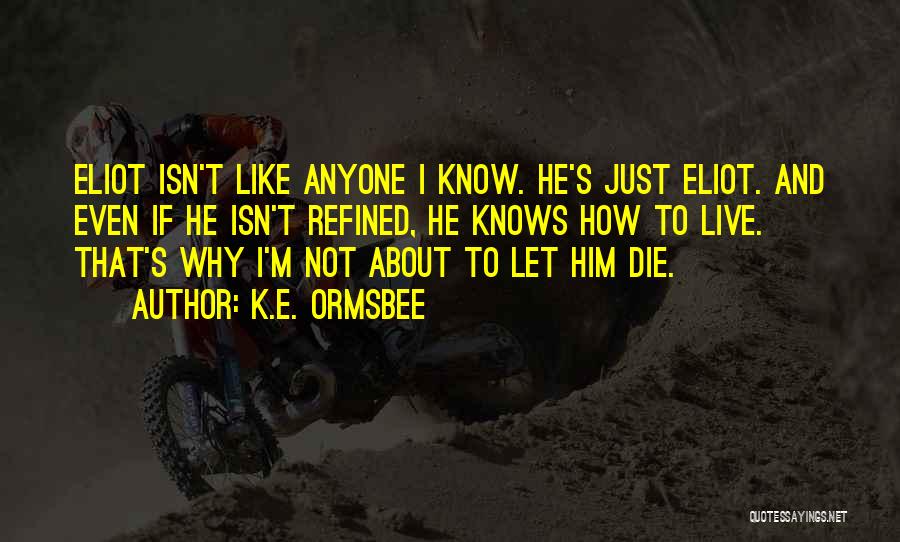 K.E. Ormsbee Quotes: Eliot Isn't Like Anyone I Know. He's Just Eliot. And Even If He Isn't Refined, He Knows How To Live.