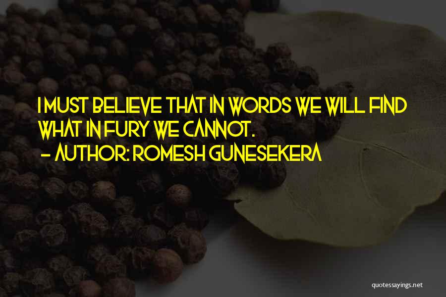 Romesh Gunesekera Quotes: I Must Believe That In Words We Will Find What In Fury We Cannot.