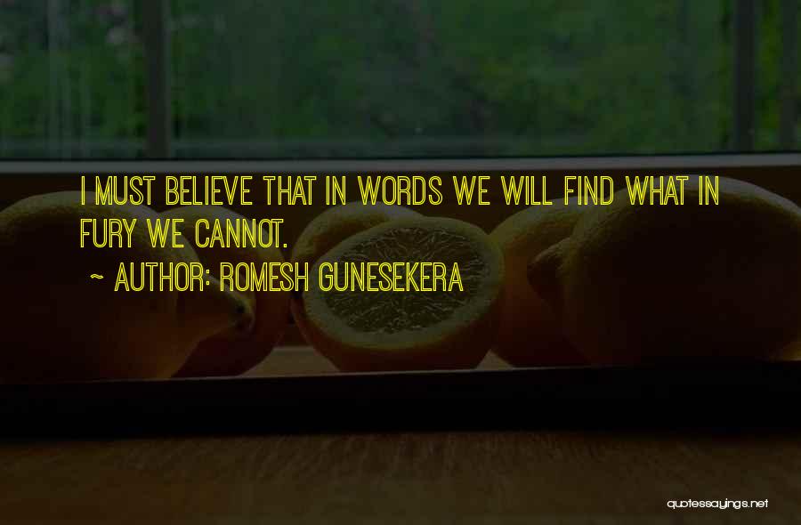 Romesh Gunesekera Quotes: I Must Believe That In Words We Will Find What In Fury We Cannot.