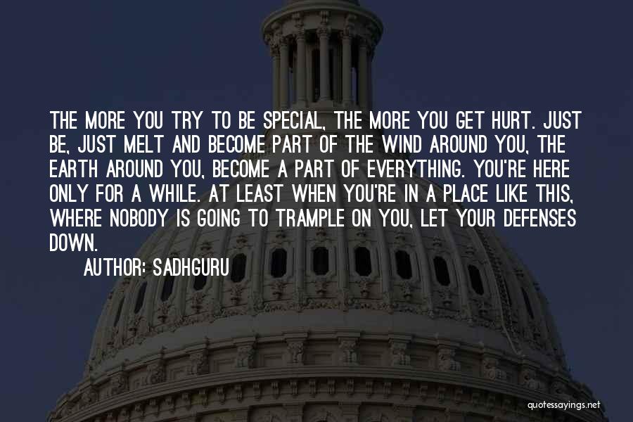 Sadhguru Quotes: The More You Try To Be Special, The More You Get Hurt. Just Be, Just Melt And Become Part Of