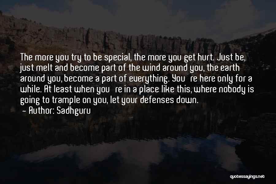 Sadhguru Quotes: The More You Try To Be Special, The More You Get Hurt. Just Be, Just Melt And Become Part Of