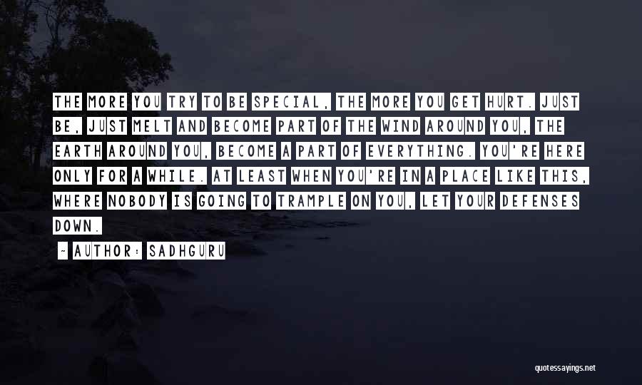Sadhguru Quotes: The More You Try To Be Special, The More You Get Hurt. Just Be, Just Melt And Become Part Of