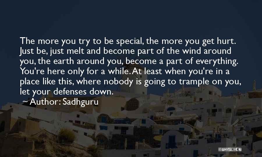 Sadhguru Quotes: The More You Try To Be Special, The More You Get Hurt. Just Be, Just Melt And Become Part Of