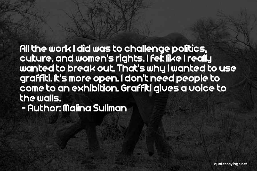 Malina Suliman Quotes: All The Work I Did Was To Challenge Politics, Culture, And Women's Rights. I Felt Like I Really Wanted To