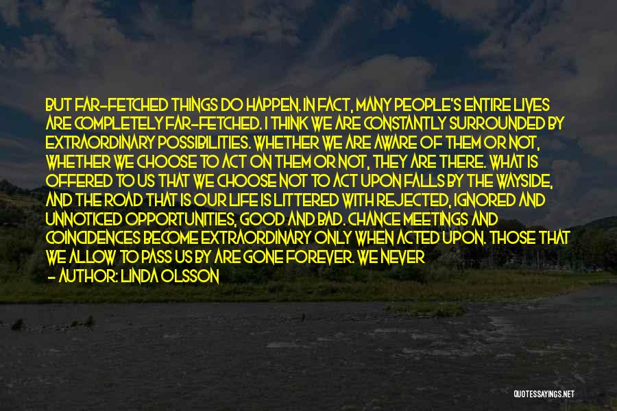 Linda Olsson Quotes: But Far-fetched Things Do Happen. In Fact, Many People's Entire Lives Are Completely Far-fetched. I Think We Are Constantly Surrounded