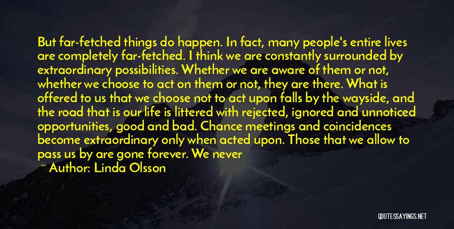 Linda Olsson Quotes: But Far-fetched Things Do Happen. In Fact, Many People's Entire Lives Are Completely Far-fetched. I Think We Are Constantly Surrounded