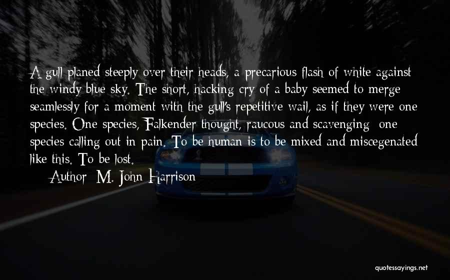 M. John Harrison Quotes: A Gull Planed Steeply Over Their Heads, A Precarious Flash Of White Against The Windy Blue Sky. The Short, Hacking