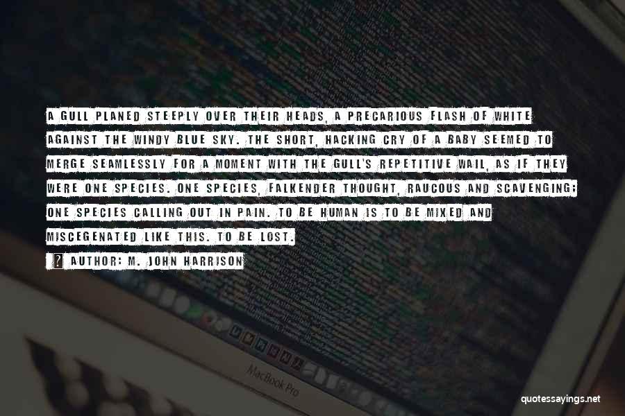 M. John Harrison Quotes: A Gull Planed Steeply Over Their Heads, A Precarious Flash Of White Against The Windy Blue Sky. The Short, Hacking