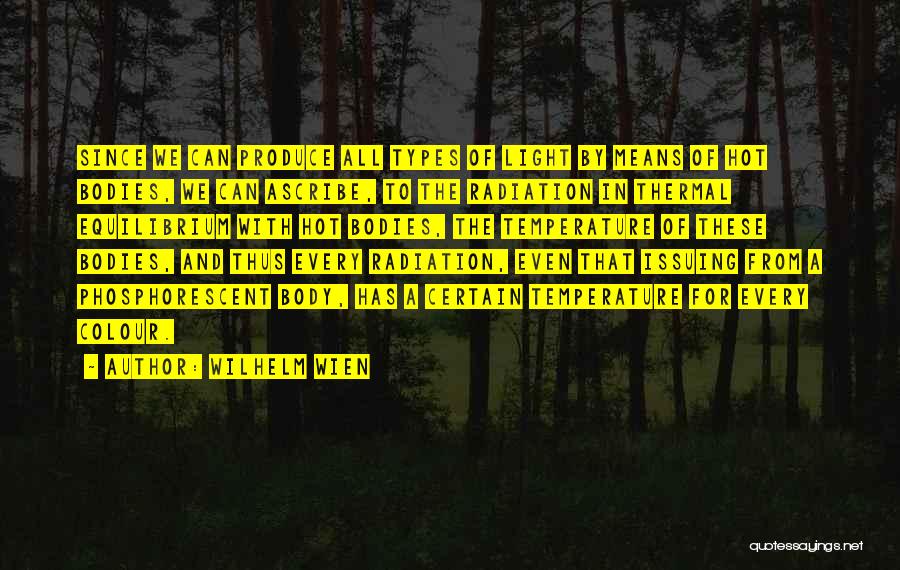 Wilhelm Wien Quotes: Since We Can Produce All Types Of Light By Means Of Hot Bodies, We Can Ascribe, To The Radiation In