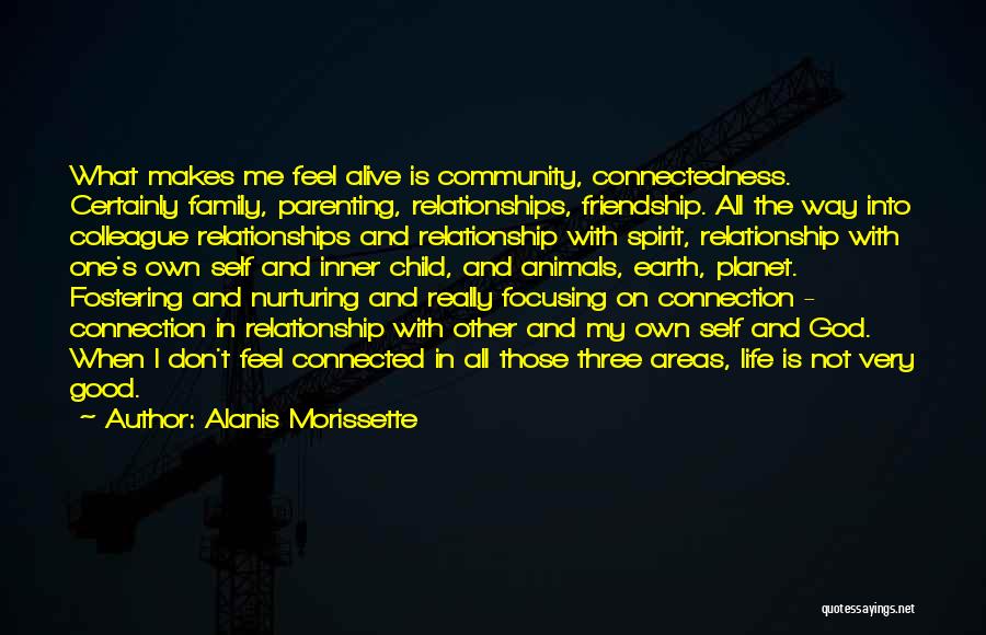 Alanis Morissette Quotes: What Makes Me Feel Alive Is Community, Connectedness. Certainly Family, Parenting, Relationships, Friendship. All The Way Into Colleague Relationships And