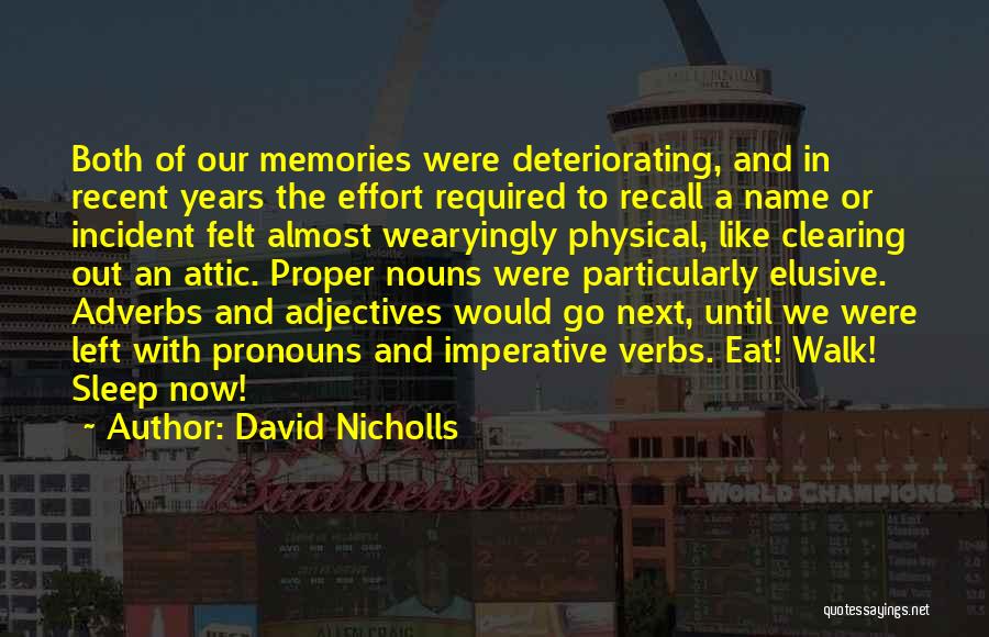 David Nicholls Quotes: Both Of Our Memories Were Deteriorating, And In Recent Years The Effort Required To Recall A Name Or Incident Felt