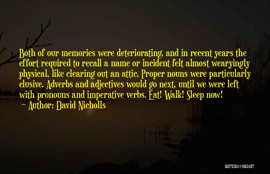 David Nicholls Quotes: Both Of Our Memories Were Deteriorating, And In Recent Years The Effort Required To Recall A Name Or Incident Felt