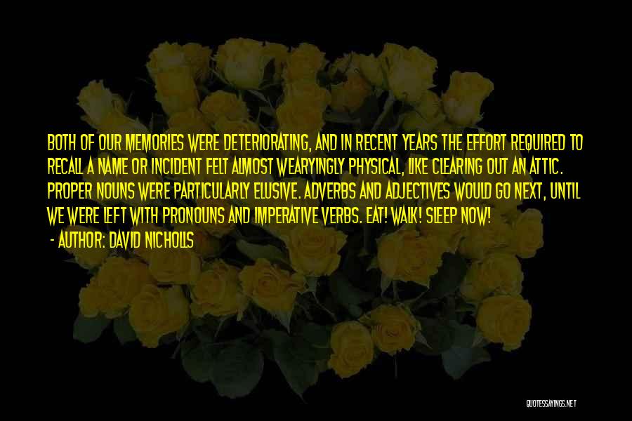 David Nicholls Quotes: Both Of Our Memories Were Deteriorating, And In Recent Years The Effort Required To Recall A Name Or Incident Felt