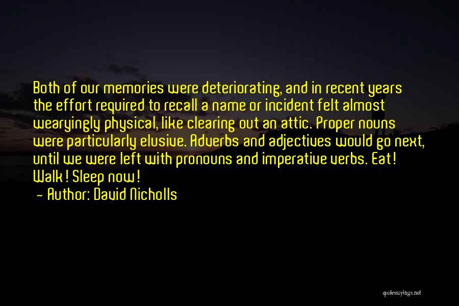 David Nicholls Quotes: Both Of Our Memories Were Deteriorating, And In Recent Years The Effort Required To Recall A Name Or Incident Felt