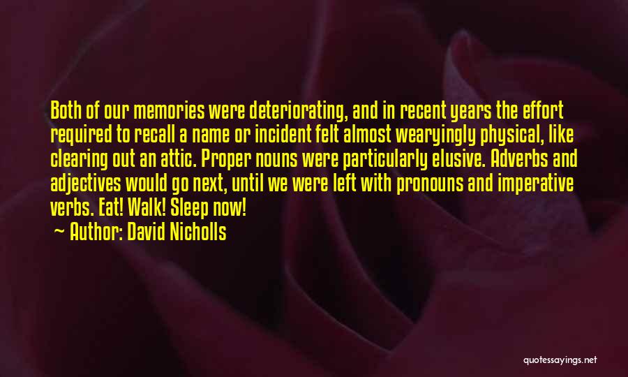 David Nicholls Quotes: Both Of Our Memories Were Deteriorating, And In Recent Years The Effort Required To Recall A Name Or Incident Felt