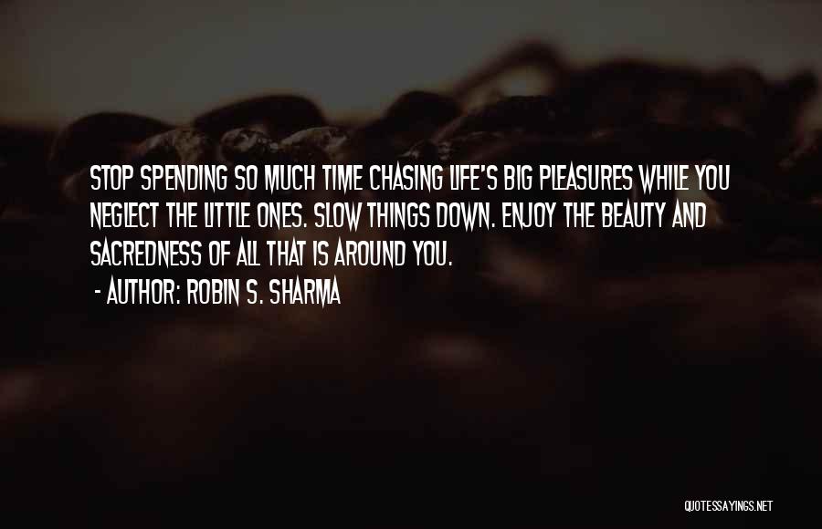Robin S. Sharma Quotes: Stop Spending So Much Time Chasing Life's Big Pleasures While You Neglect The Little Ones. Slow Things Down. Enjoy The