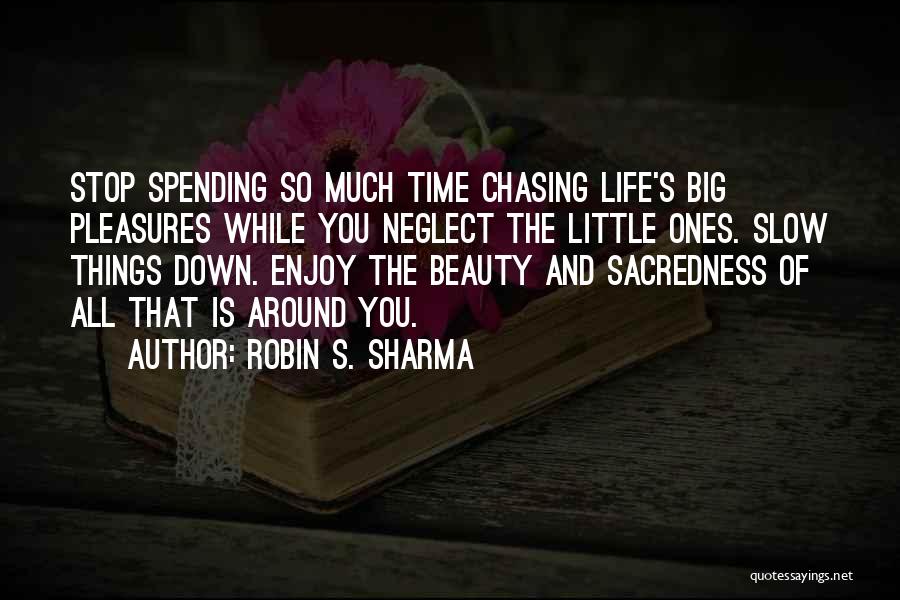 Robin S. Sharma Quotes: Stop Spending So Much Time Chasing Life's Big Pleasures While You Neglect The Little Ones. Slow Things Down. Enjoy The