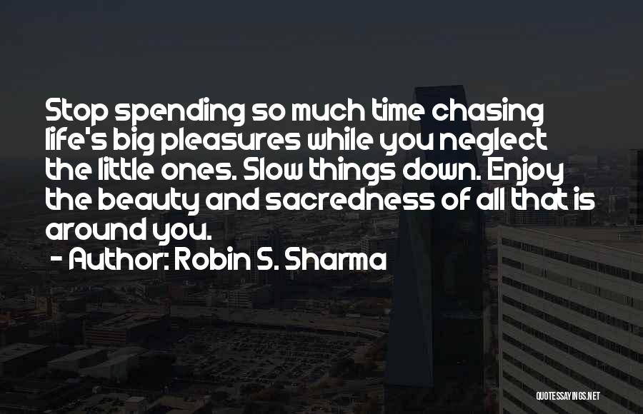 Robin S. Sharma Quotes: Stop Spending So Much Time Chasing Life's Big Pleasures While You Neglect The Little Ones. Slow Things Down. Enjoy The