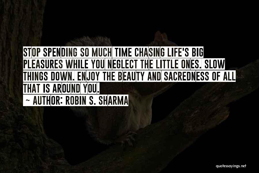 Robin S. Sharma Quotes: Stop Spending So Much Time Chasing Life's Big Pleasures While You Neglect The Little Ones. Slow Things Down. Enjoy The