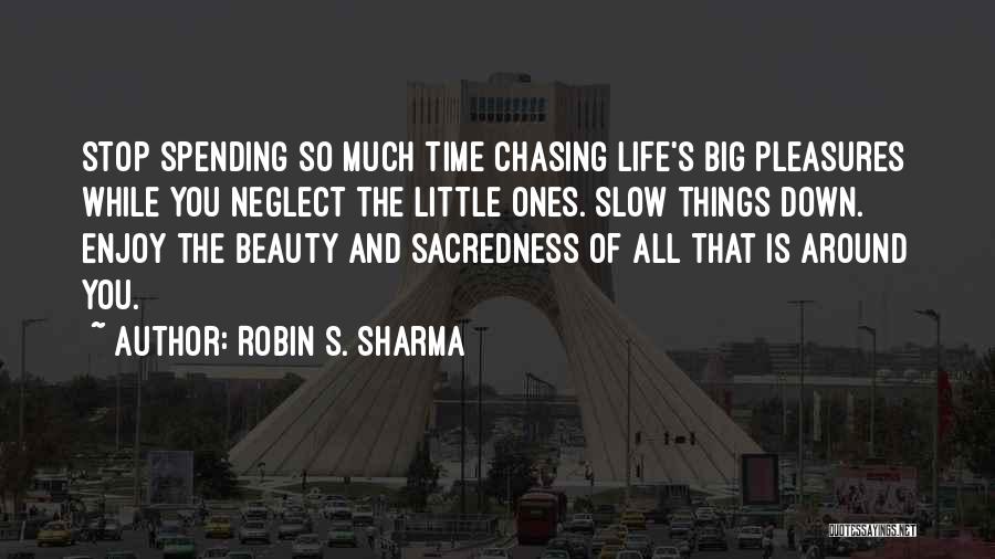 Robin S. Sharma Quotes: Stop Spending So Much Time Chasing Life's Big Pleasures While You Neglect The Little Ones. Slow Things Down. Enjoy The