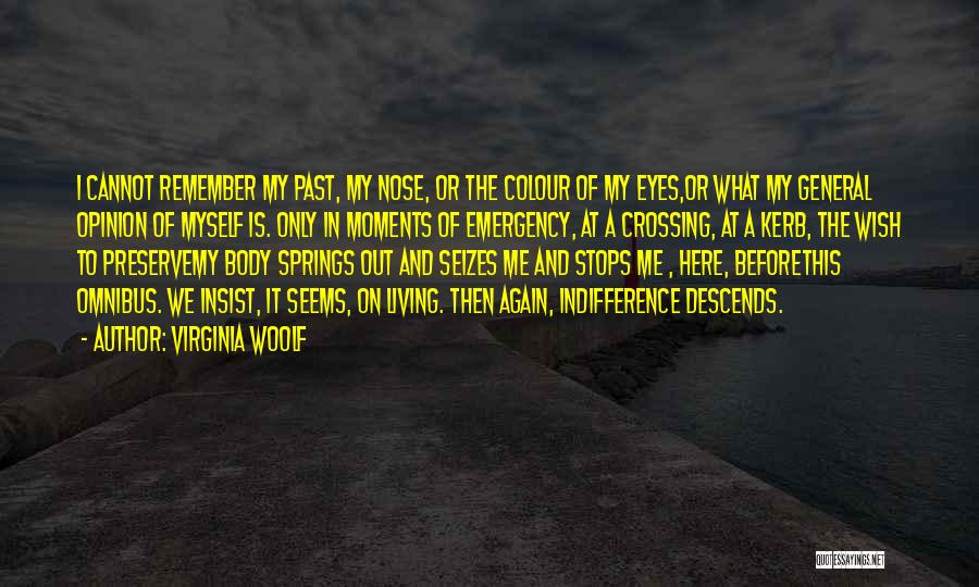 Virginia Woolf Quotes: I Cannot Remember My Past, My Nose, Or The Colour Of My Eyes,or What My General Opinion Of Myself Is.